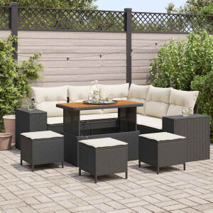 vidaXL Tuin Sofa Set met kussen met opslag 9 pcs Zwart en Crème