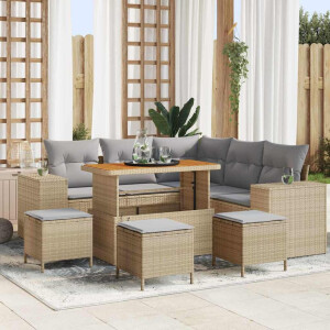 vidaXL Tuin Sofa Set met kussen 9 pcs Beige en Licht Grijs poly rattan