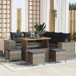 vidaXL Tuin Sofa Set met kussen met opslag 9 pcs Grijs poly rattan
