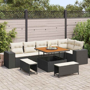vidaXL Tuin Sofa Set met kussen 9 pcs Zwart en Crème poly rattan