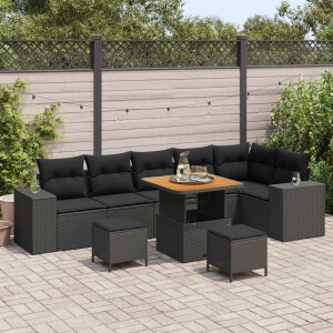 vidaXL Tuin Sofa Set met kussen 9 pcs Zwart poly rattan