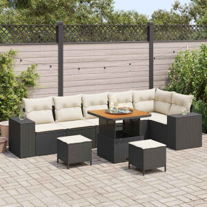vidaXL Tuin Sofa Set met kussen 9 pcs Zwart en Crème poly rattan