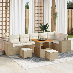 vidaXL Tuin Sofa Set met kussen 9 pcs Beige en Crème poly rattan