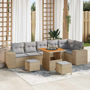vidaXL Tuin Sofa Set met kussen 9 pcs Beige en Licht Grijs poly rattan