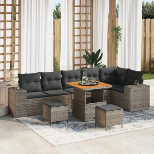 vidaXL Tuin Sofa Set met kussen 9 pcs Grijs poly rattan