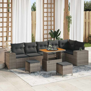 vidaXL Tuin Sofa Set met kussen 9 pcs Grijs poly rattan