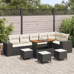 vidaXL Tuin Sofa Set met kussen 10 pcs Zwart en Crème poly rattan