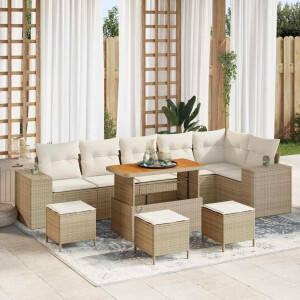 vidaXL Tuin Sofa Set met kussen 10 pcs Beige en Crème poly rattan
