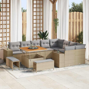 vidaXL Tuin Sofa Set met kussen met opslag 12 pcs Beige en Licht Grijs