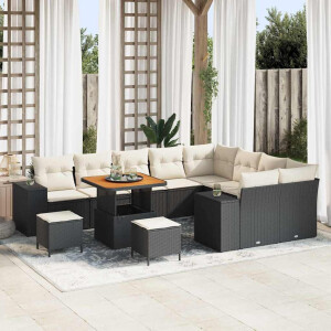 vidaXL Tuin Sofa Set met kussen met opslag 12 pcs Zwart en Crème