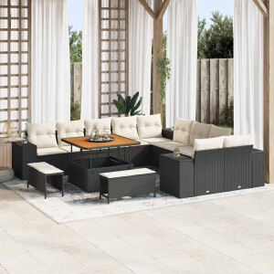 vidaXL Tuin Sofa Set met kussen 13 pcs Zwart en Crème poly rattan