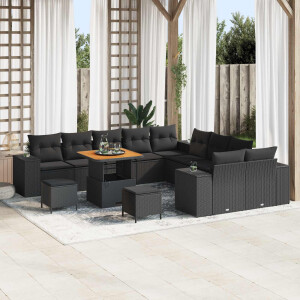 vidaXL Tuin Sofa Set met kussen 13 pcs Zwart poly rattan