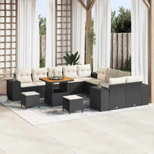 vidaXL Tuin Sofa Set met kussen 13 pcs Zwart en Crème poly rattan
