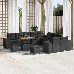 vidaXL Tuin Sofa Set met kussen 13 pcs Zwart poly rattan