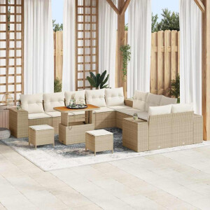 vidaXL Tuin Sofa Set met kussen 13 pcs Beige en Crème poly rattan