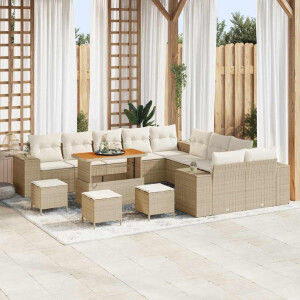 vidaXL Tuin Sofa Set met kussen 14 pcs Beige en Crème poly rattan