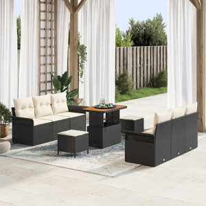 vidaXL Tuin Sofa Set met kussen met opslag 9 pcs Zwart en Crème