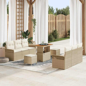 vidaXL Tuin Sofa Set met kussen met opslag 9 pcs Beige en Crème