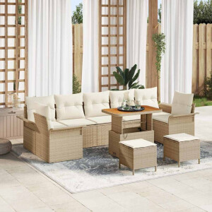 vidaXL Tuin Sofa Set met kussen met opslag 10 pcs Beige en Crème