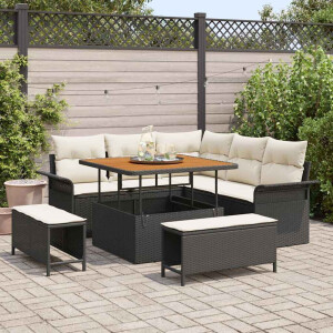 vidaXL Tuin Sofa Set met kussen met opslag 8 pcs Zwart en Crème