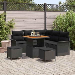 vidaXL Tuin Sofa Set met kussen met opslag met kussen 8 pcs Zwart
