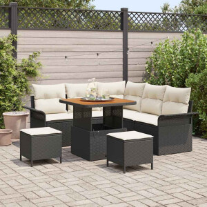 vidaXL Tuin Sofa Set met kussen met opslag 8 pcs Zwart en Crème