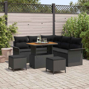 vidaXL Tuin Sofa Set met kussen met opslag met kussen 8 pcs Zwart