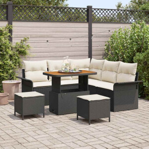 vidaXL Tuin Sofa Set met kussen met opslag 8 pcs Zwart en Crème