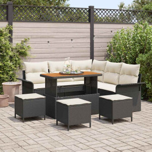 vidaXL Tuin Sofa Set met kussen met opslag 9 pcs Zwart en Crème
