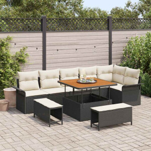 vidaXL Tuin Sofa Set met kussen 9 pcs Zwart en Crème 100 x 100 x 71 cm