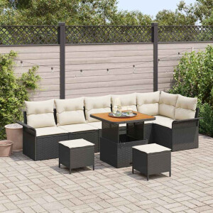 vidaXL Tuin Sofa Set met kussen met opslag 9 pcs Zwart en Crème