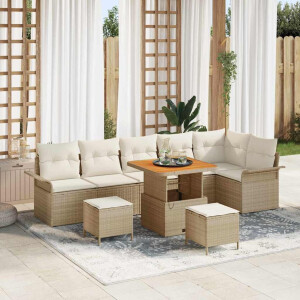vidaXL Tuin Sofa Set met kussen met opslag 9 pcs Beige en Crème