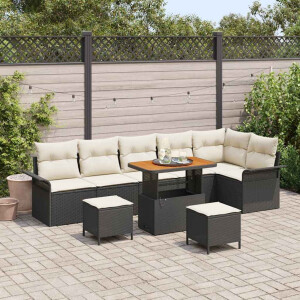 vidaXL Tuin Sofa Set met kussen met opslag 9 pcs Zwart en Crème