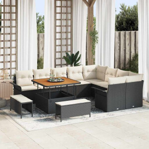 vidaXL Tuin Sofa Set met kussen met opslag 12 pcs Zwart en Crème