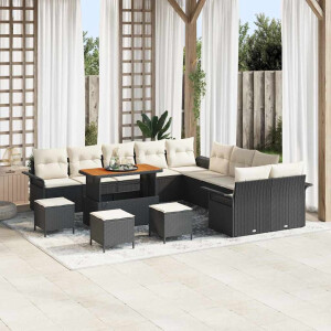 vidaXL Tuin Sofa Set met kussen met opslag 14 pcs Zwart en Crème