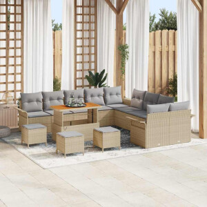 vidaXL Tuin Sofa Set met kussen met opslag 14 pcs Beige en Licht Grijs