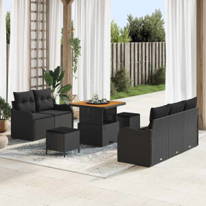 vidaXL Tuin Sofa Set met kussen met opslag met kussen 8 pcs Zwart