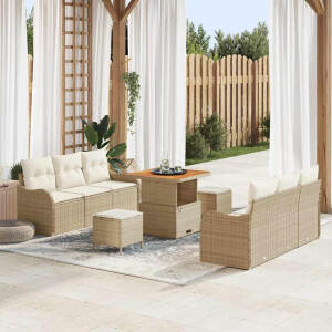 vidaXL Tuin Sofa Set met kussen met opslag 9 pcs Beige en Crème