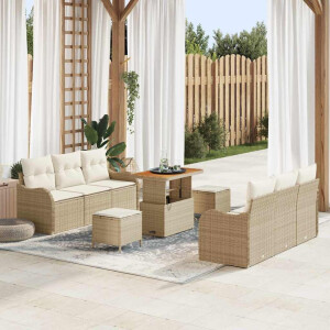 vidaXL Tuin Sofa Set met kussen met opslag 9 pcs Beige en Crème