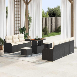 vidaXL Tuin Sofa Set met kussen met opslag 10 pcs Zwart en Crème