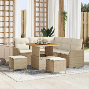 vidaXL 8-delige tuinsofa set met kussens - Beige, poly rattan, acacia