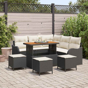 vidaXL Tuin Sofa Set met kussen met opslag 9 pcs Zwart en Crème