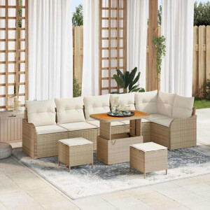 vidaXL Tuin Sofa Set met kussen met opslag 9 pcs Beige en Crème