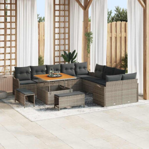 vidaXL Tuin Sofa Set met kussen met opslag met kussen 13 pcs Grijs