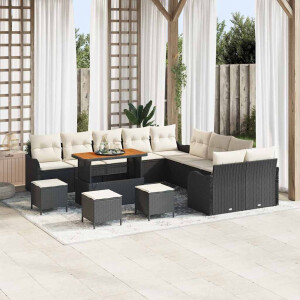 vidaXL Tuin Sofa Set met kussen met opslag 14 pcs Zwart en Crème