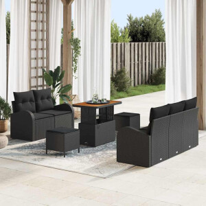 vidaXL Tuin Sofa Set met kussen met opslag met kussen 8 pcs Zwart