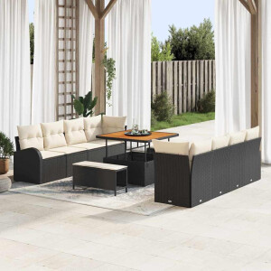 vidaXL Tuin Sofa Set met kussen met opslag 11 pcs Zwart en Crème