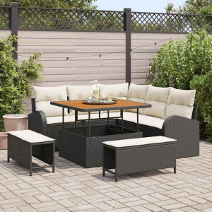 vidaXL Tuin Sofa Set met kussen met opslag 8 pcs Zwart en Crème