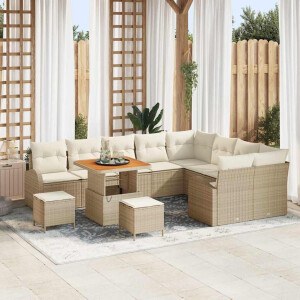vidaXL 12-delige tuinset met kussens in beige van poly rattan en acacia