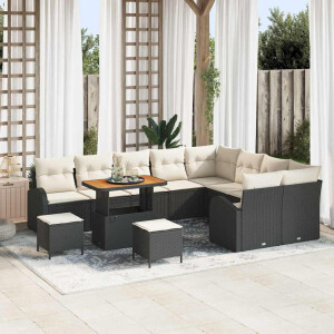 vidaXL Tuin Sofa Set met kussen met opslag 12 pcs Zwart en Crème